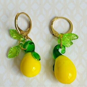 Lemon Lampwork Glass Drop Pierced Earrings